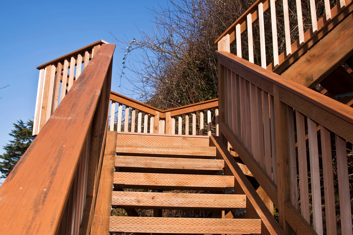 Cedar outdoor stairs with timber balustrade on a Queensland deck