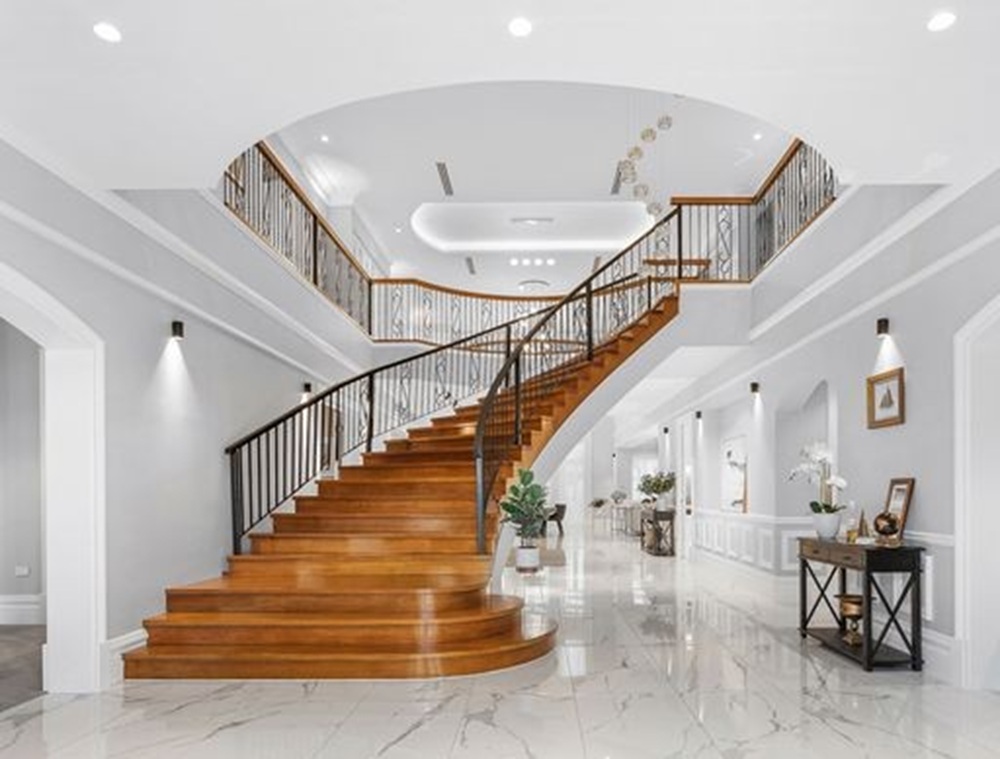 Internal home staircase with timber treads in a modern Brisbane residence