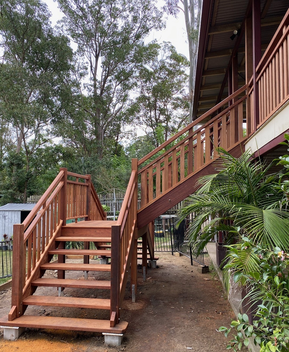 External hardwood stairs with timber balustrade