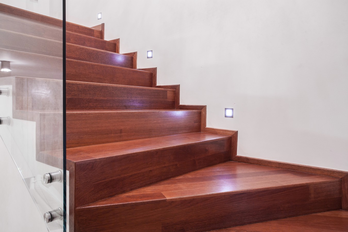 Hardwood treads and risers with LED strip lighting showing quality timber finish
