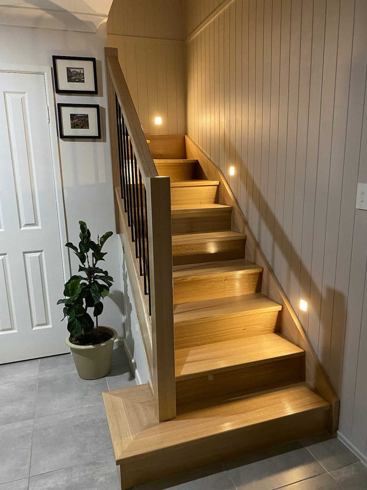 Internal timber staircase with LED strip lighting
