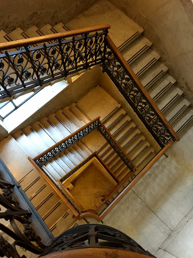 Wrought iron spiral staircase viewed from above showing different staircase type